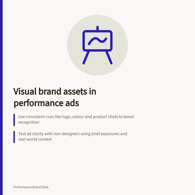 Visual brand assets in performance ads: Use consistent cues like logo, colour and product shots to boost recognition; Test ad clarity with non-designers using brief exposures and real-world context; Follow WCAG 2.2 AA contrast rules: 4.5:1 for text, 3:1 for large text. Visual brand assets in performance ads